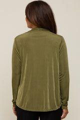 Olive Draped Wrap Maternity Knit Blouse