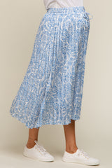 Blue Paisley Pleated Maternity Midi Skirt