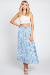 Blue Paisley Pleated Midi Skirt