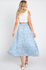 Blue Paisley Pleated Midi Skirt