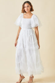 White Long Dress With Ruffled Detail