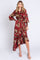 Burgundy Satin Asymmetrical Flounce Trim Midi Dress