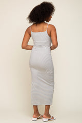 White Striped Sleeveless Fitted Maxi Dress