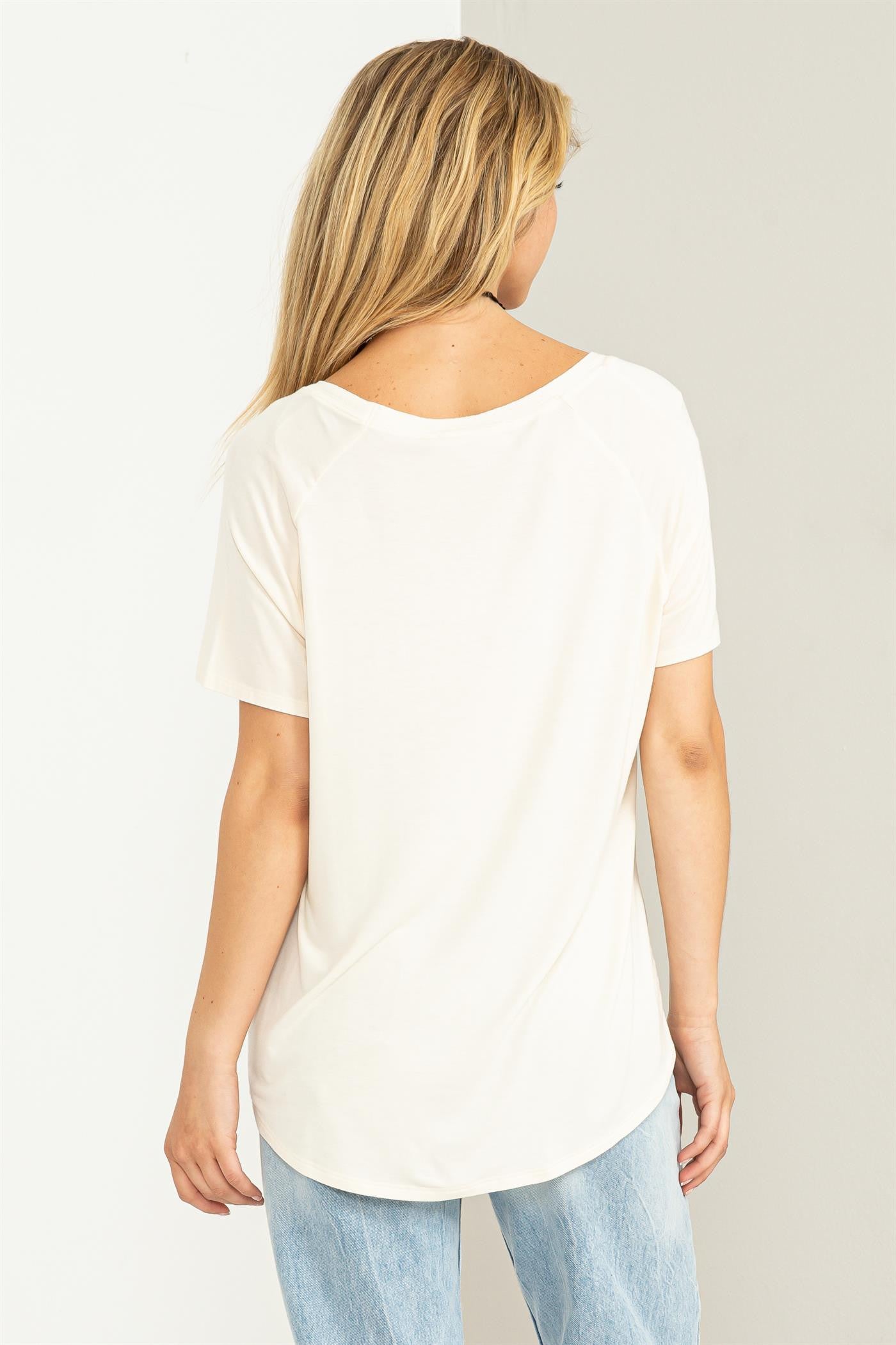 Cream Basic Soft Knit T-Shirt