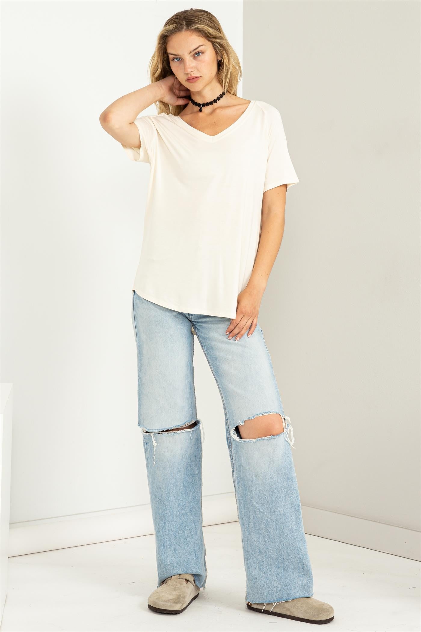 Cream Basic Soft Knit Maternity T-Shirt