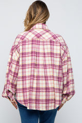 Magenta Flannel Plaid Button Up Maternity Plus Shacket