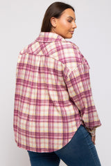 Magenta Flannel Plaid Button Up Plus Shacket