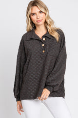 Charcoal Fuzzy Checkered Button Front Maternity Top