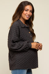 Charcoal Fuzzy Checkered Button Front Maternity Top
