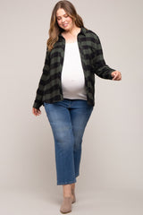 Forest Green Checkered Maternity Plus Long Sleeve Button Down Top