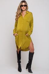Lime Striped Maternity Shirt Dress