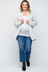 Grey Button Up Fringe Hem Maternity Plus Top