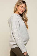 Grey Mixed Knit Maternity Hooded Sweater