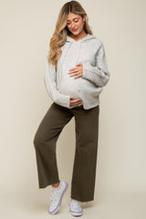 Grey Mixed Knit Maternity Hooded Sweater