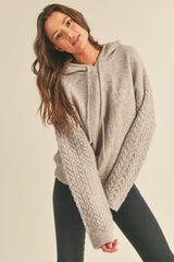 Taupe Mixed Knit Maternity Hooded Sweater
