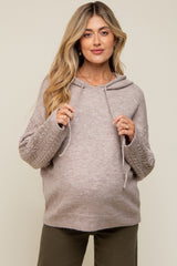 Taupe Mixed Knit Maternity Hooded Sweater