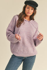 Lavender Mixed Knit Maternity Hooded Sweater