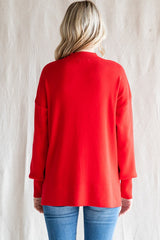 Red Knit Mock Neck Long Sleeve Top
