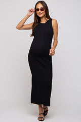 Black Sleeveless Ribbed Maternity Maxi Dress