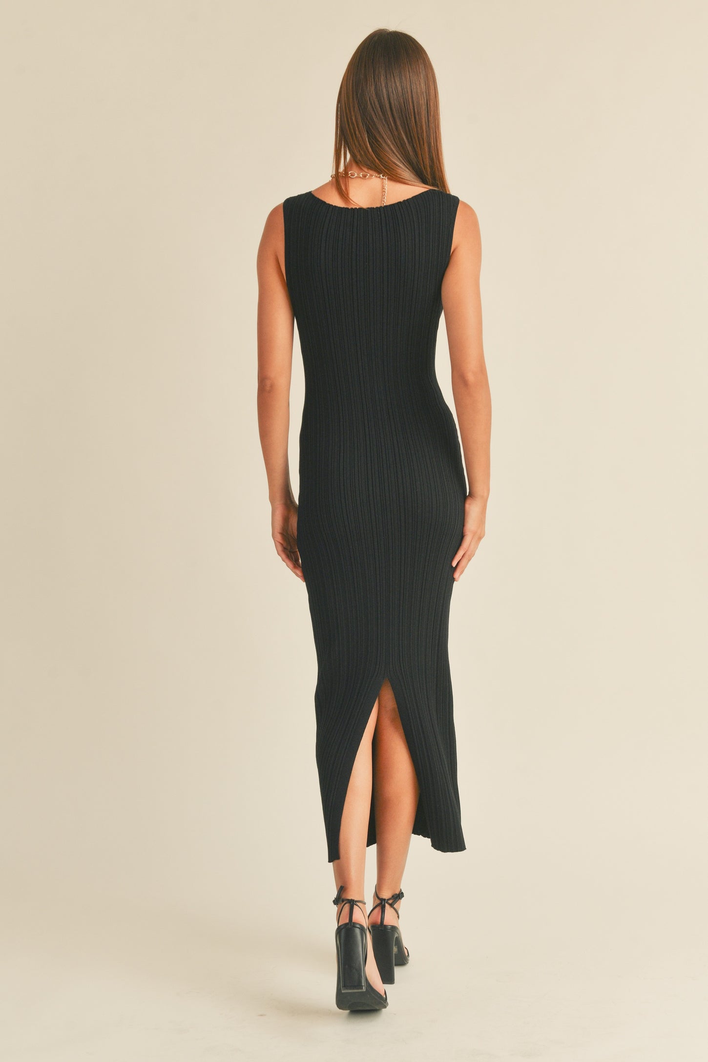 Black Sleeveless Ribbed Maxi Dress