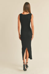 Black Sleeveless Ribbed Maxi Dress