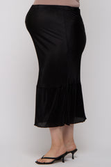 Black Plisse Maternity Plus Maxi Skirt