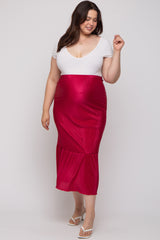 Red Plisse Maternity Plus Maxi Skirt