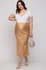 Taupe Plisse Maternity Plus Maxi Skirt