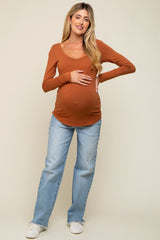 Rust Basic Long Sleeve Maternity Top