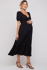 Black Open Back Maternity Midi Dress