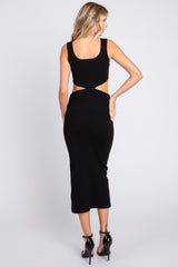 Black Sleeveless Side Cutout Midi Dress