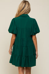 Forest Green Puff Sleeve Maternity Mini Shirt Dress