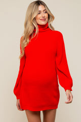 Red Turtleneck Maternity Sweater Mini Dress