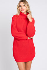 Red Turtleneck Maternity Sweater Mini Dress