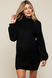 Black Turtleneck Maternity Sweater Mini Dress
