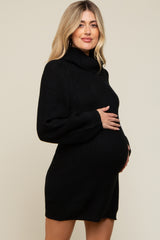 Black Turtleneck Maternity Sweater Mini Dress