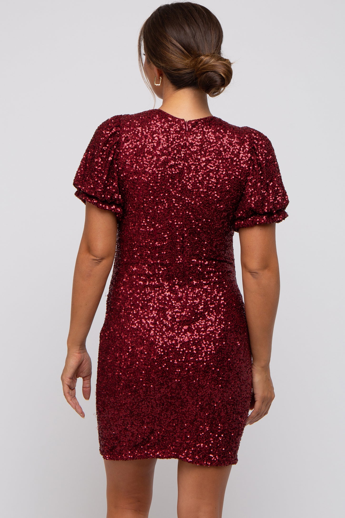 Burgundy Sequin Fitted Maternity Mini Dress