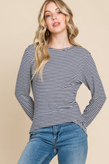 Navy Striped Long Sleeve Maternity Top