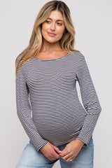 Navy Striped Long Sleeve Maternity Top