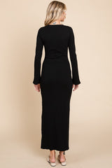 Black Ribbed Side Slit Maxi Dress