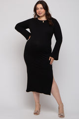 Black Ribbed Side Slit Maternity Plus Maxi Dress
