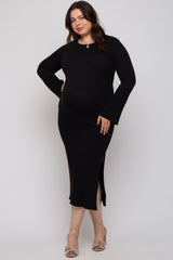 Black Ribbed Side Slit Maternity Plus Maxi Dress