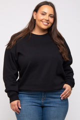 Black Soft Knit Fleece Lined Plus Sweatshirt