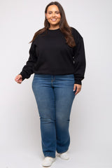Black Soft Knit Fleece Lined Plus Sweatshirt