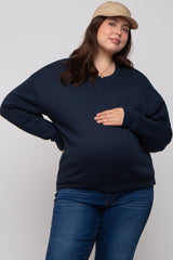 Navy Blue Soft Knit Fleece Lined Maternity Plus Sweatshirt