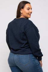 Navy Blue Soft Knit Fleece Lined Plus Sweatshirt