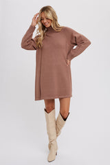 Mocha Knit Turtleneck Maternity Sweater Dress