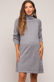 Grey Knit Turtleneck Maternity Sweater Dress