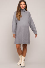 Grey Knit Turtleneck Maternity Sweater Dress