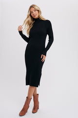 Black Long Sleeve Turtleneck Maternity Sweater Dress